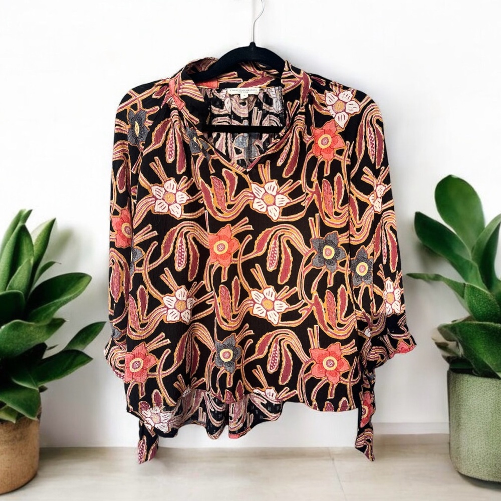 Christian Siriano Floral Blouse - Black, Red, Orange, White
